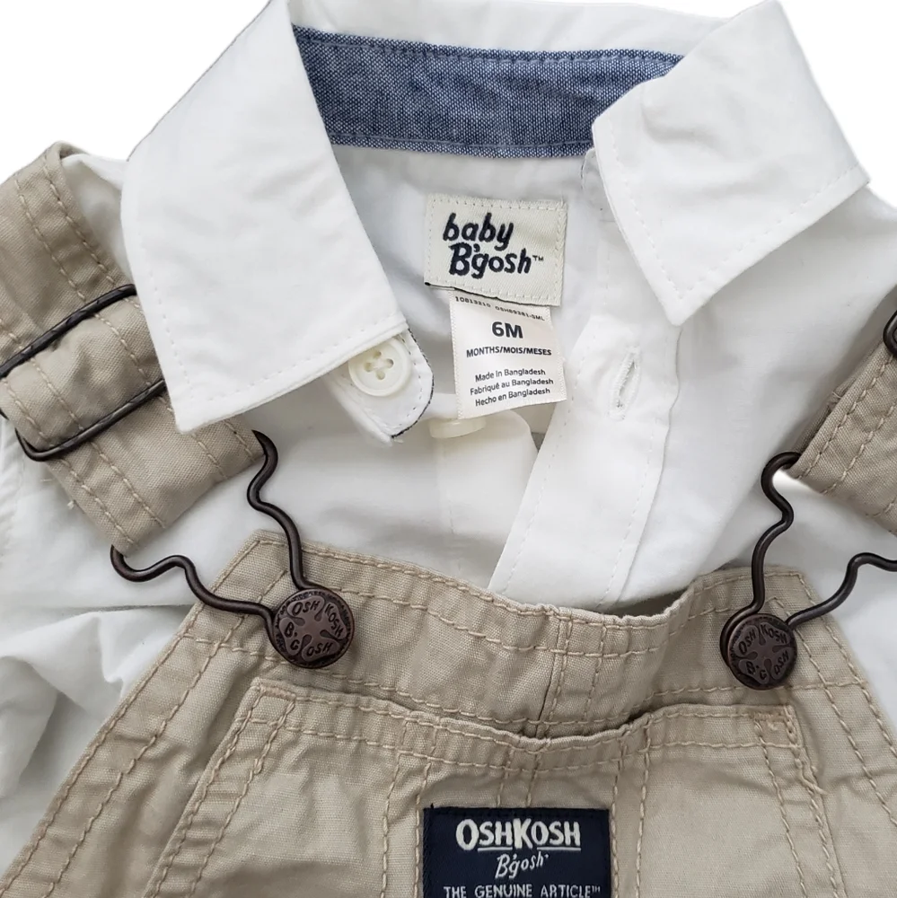 NWT Baby B'Gosh 6m Foldover Plaid Cuff  Overalls with White Dress Shirt